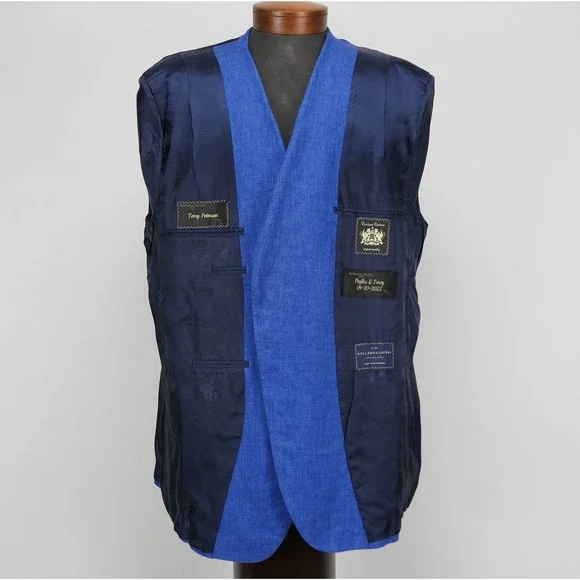 Oxxford Clothes 48L Linen Sport Coat Custom Holland & Sherry Blue Blazer 2022